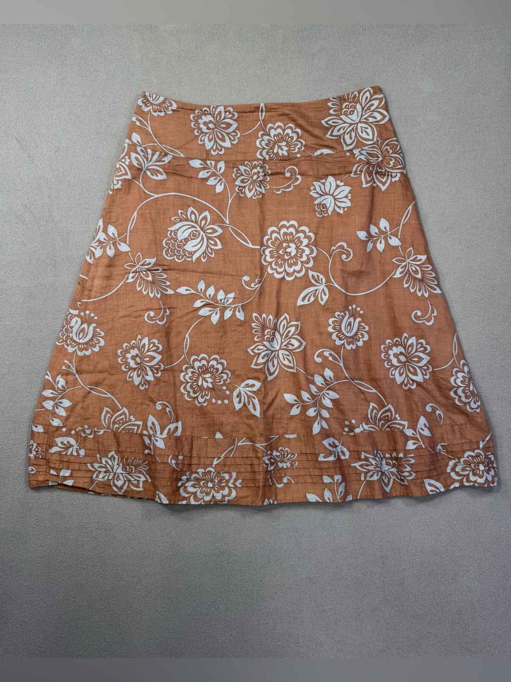 Sundance A-Line Skirt in Chocolate Brown with Blue Floral Print, Pleated Hem, 16